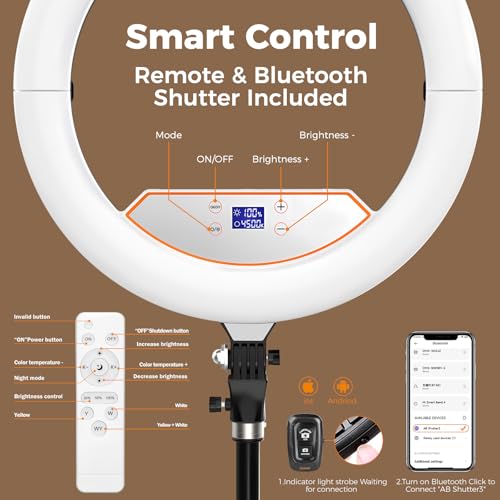 18 inch Ring Light with Tripod Stand for Phone Camera iPad Selfie Live Stream YouTube TikTok Video Shooting Best Lighting Atmosphere Ringlight - color: Blackish-brown
