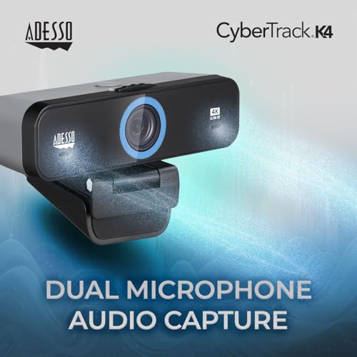 Adesso 4K Webcam Dual Microphones, Adjustable FOV, Built-in Dual Microphones, Privacy Switch, Tripod Mount & Crystal Clear 4K UHD Video - Perfect for Video Calls, Streaming, and Online Classes