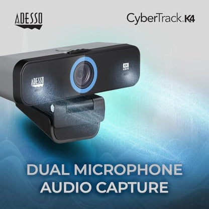 Adesso 4K Webcam Dual Microphones, Adjustable FOV, Built-in Dual Microphones, Privacy Switch, Tripod Mount & Crystal Clear 4K UHD Video - Perfect for Video Calls, Streaming, and Online Classes
