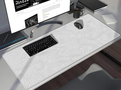 Rinaze Extra Large Gaming Mouse Pad with White Topographic, XXL Mousepad, Big Mouse Mat Desk Pad, Non Slip Keyboard Pad for Gaming Computer Laptop PC Office Desk Accessories - color: White