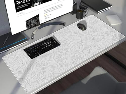 Rinaze Extra Large Gaming Mouse Pad with White Topographic, XXL Mousepad, Big Mouse Mat Desk Pad, Non Slip Keyboard Pad for Gaming Computer Laptop PC Office Desk Accessories - color: White