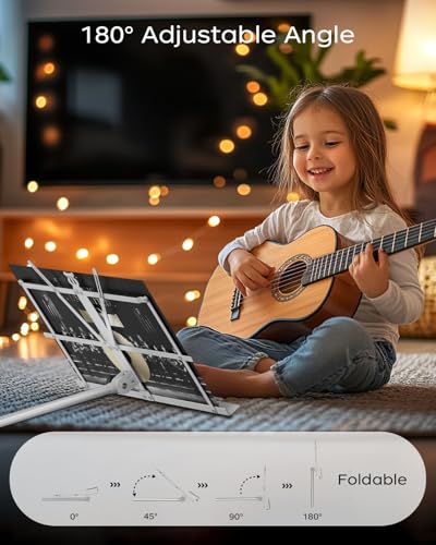 K KASONIC - Music Stand, 2 in 1 Dual-Use Folding Sheet Music & Desktop Book Stand, Portable, Lightweight with Music Sheet Clip Holder & Carrying Bag Suitable for Instrumental Performance, White - color: 1 Pack White