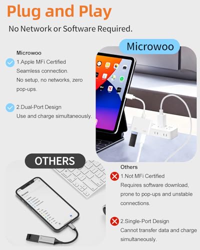 [Apple MFi Certified] Lightning to USB Camera Adapter with Charging Port for iPhone, USB3 Female OTG Adapter Compatible with iPhone/iPad Card, Readers, USB Flash Drives, Keyboards, Mice