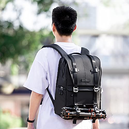 K&F CONCEPT Camera Backpack, Camera Bags for Photographers Large Capacity Camera Case with Raincover,15-15.6 Inch Laptop Compartment Compatible for Canon/Nikon/Sony/DJI Mavic Drone(Backpack 20L) - color: 02-black