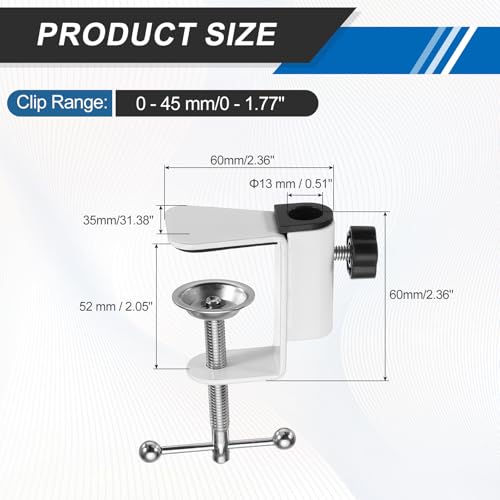 HARFINGTON Metal Table Clamp Mount 2" Hole Dia Clamp for Desk Lamp Mount Stand Universal Cantilever Bracket with Adjustable Screw Steel Ball Handle for Microphone Arm Lamp Stand, White - size: 2 Inch, style: Steel Ball Handle