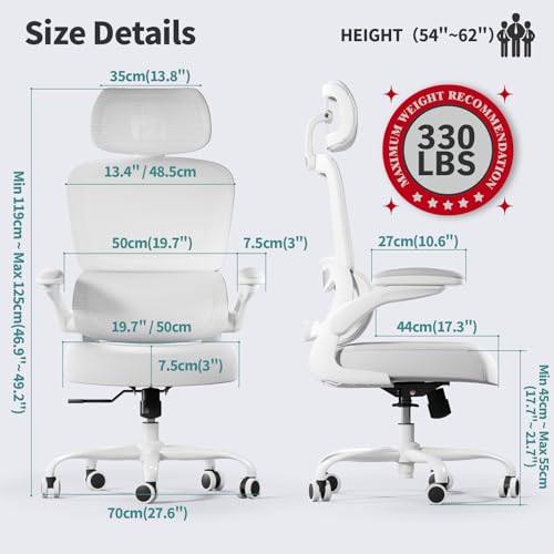 TRALT Office Chair Ergonomic Desk Chair, 330 LBS Home Mesh Office Desk Chairs with Wheels, Comfortable Gaming Chairs (1, White White) - color: White White