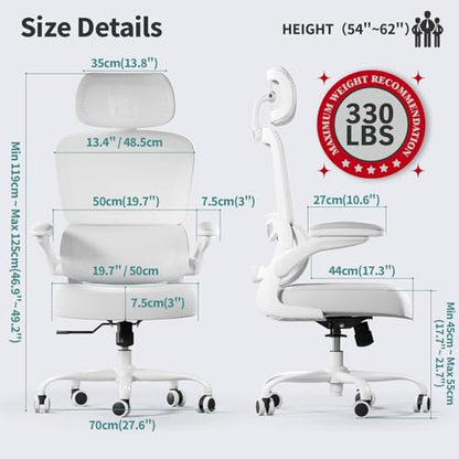 TRALT Office Chair Ergonomic Desk Chair, 330 LBS Home Mesh Office Desk Chairs with Wheels, Comfortable Gaming Chairs (1, White White) - color: White White