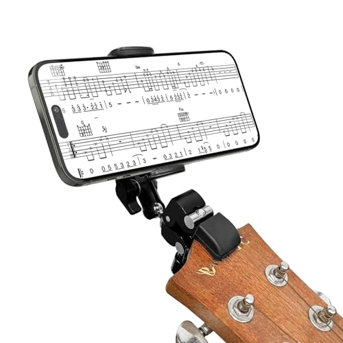 Guitar Phone Holder Mount, Universal Phone Holder for Guitar Bass Ukulele, 360° Ballhead Magic Arm Super Clamp Guitar Camera Clamp Mount Clip for iPhone Samsung All Smartphones