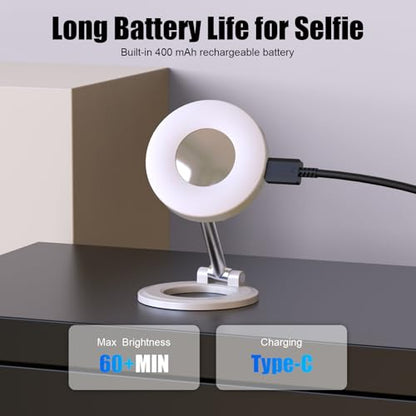 Magnetic Selfie Light, Phone Light Compatible with iPhone Magsafe, CRI97 360° LED Selfie Ring Fill Folding Light with Mirror for Selfies/Photography/TikTok/Zoom Calls/Video Conference