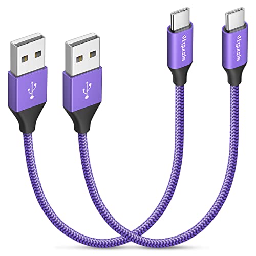 etguuds USB to USB C Cable 1ft, 2-Pack USB A to Type C Charger Cord Fast Charging for Samsung Galaxy A17 A16 A15 A26 A36 A56, S25 S24 S23 S22 S21 S20 S10 Note 20, for iPhone 17 16 15, Moto, Purple - color: Purple, size: 1ft