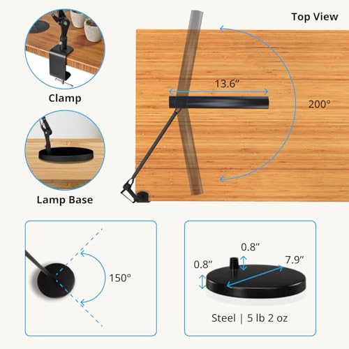 UPLIFTDESK E7 LED Desk Lamp - Adjustable 3 Color Modes, Dimmable Home Office Desk Light for Standing Desk, Dual Monitors, Aluminum Task Lamp (Silver Base) - color: Black Lamp Silver Base
