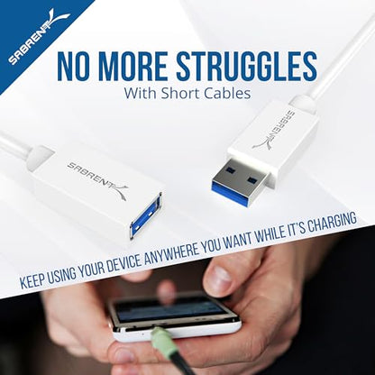 SABRENT 22AWG USB 3.0 Extension Cable A Male to A Female [White] 3 Feet (CB-303W) - color: WHITE, size: 3 FT