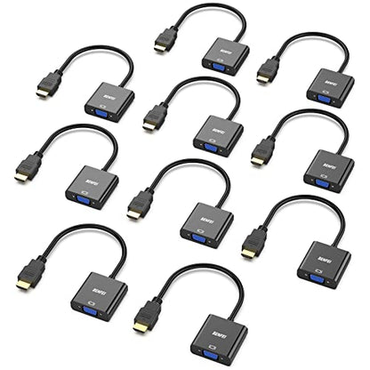 BENFEI HDMI to VGA, 10 Pack, Gold-Plated HDMI to VGA Adapter (Male to Female) for Computer, Desktop, Laptop, PC, Monitor, Projector, HDTV, Chromebook, Raspberry Pi, Roku, Xbox and More - Black - style: 10 Pack