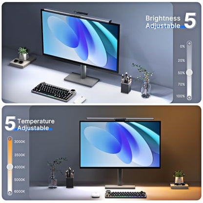 Syrinx 16.7" Computer Monitor Light Bar with Ambient Backlight, USB Reading LED Lamp, Screen Monitor Lamp, Touch + Gesture Control, Dimmable Desk Light, Eye-Caring, No Screen Glare for (Basic) - style: Minimalist