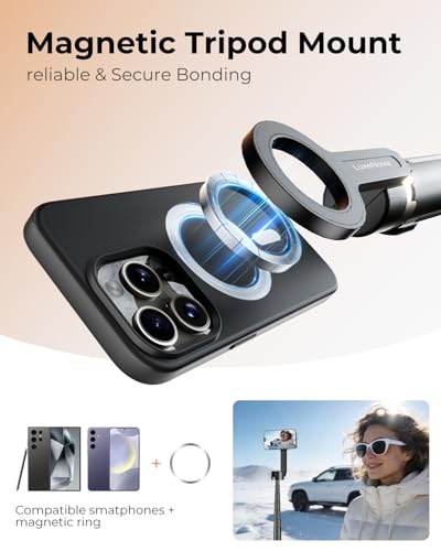 Magnetic Selfie Stick Tripod 72 Inch for iPhone MagSafe, Extendable Phone Tripod Stand with Bluetooth Remote, 360° Rotation Aluminum Selfie Stick for Travel, Vlog, TikTok - color: Black