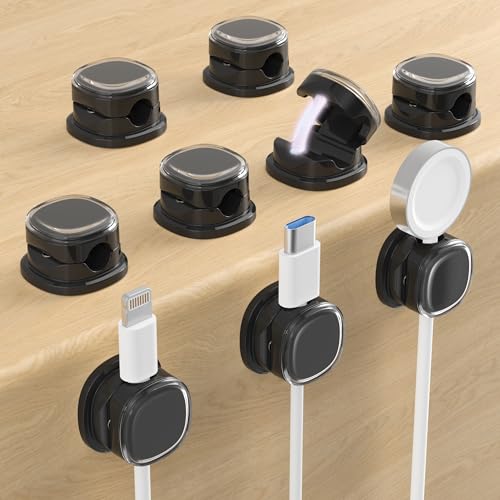 Magnetic Cable Clips, Adjustable Cord Holder Management, Adhesive Wire Keeper Organizer for Home Office Desk Phone PC Car Wall Desktop Nightstand Appliance (9-PCS Black) - color: 9-PCS Black