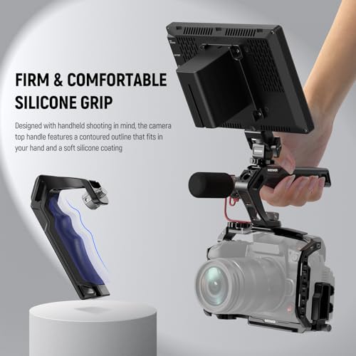 NEEWER CA007+MA006 Top Handle & Monitor Mount Set, Black, Compatible with 5" & 7" Field Monitor, Camera Cage & Gimbal, 3/8" ARRI Locating + Cold Shoe, 22lb Load Capacity - style: CA007+MA006