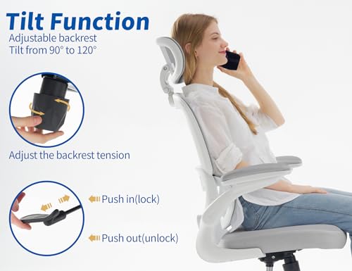 TRALT Office Chair Ergonomic Desk Chair, 330 LBS Home Mesh Office Desk Chairs with Wheels, Comfortable Gaming Chairs (1, Grey PU) - color: Grey Pu