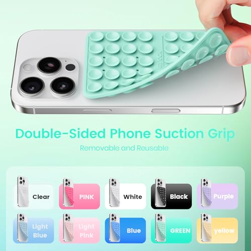 Klearlook Silicone Suction Cup Phone Case Mount Double Sided, Sticky Phone Grip for 6.1-7.2 inch Phones, Phone Accessories Hands-Free Strong Grip Holder for Selfies and Videos, Light Green - color: Light Green