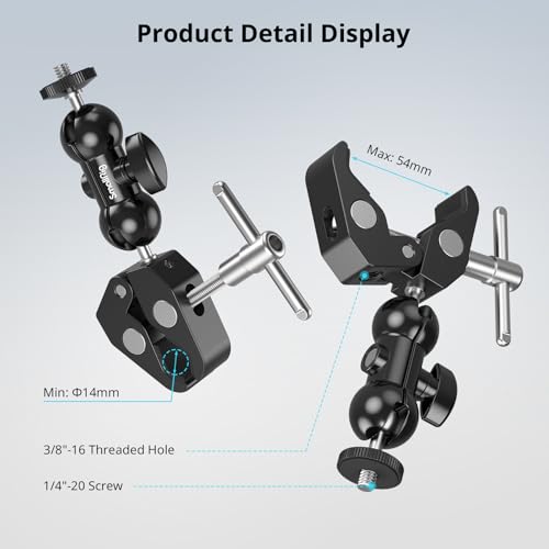 SMALLRIG Super Camera Clamp Mount 2-Pack, Double Ball Head Magic Arm Adapter, Fence/Desk/Tripod Mount for Monitor/Light/Camera, for Insta360, for Gopro, for Osmo Pocket 3, 5321 - style: Clamp 2 Pack
