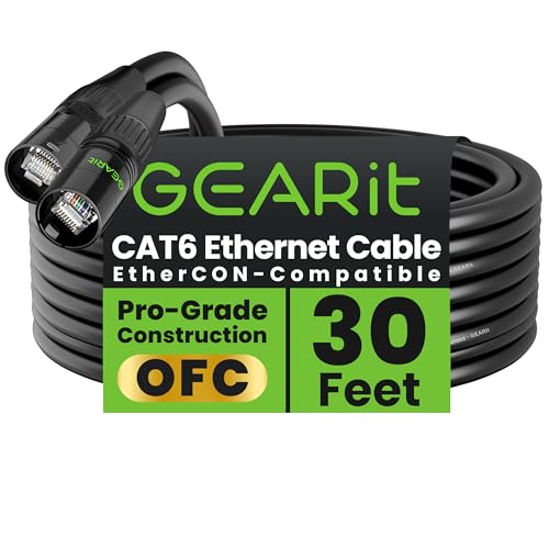 GEARit Shielded CAT6 Ethercon Cable (30 Feet) Professional Audio & Lighting RJ45 EtherCON-Compatible Cable for Studio, Stage, Concerts - 30ft Black - color: Black, size: 30 Feet