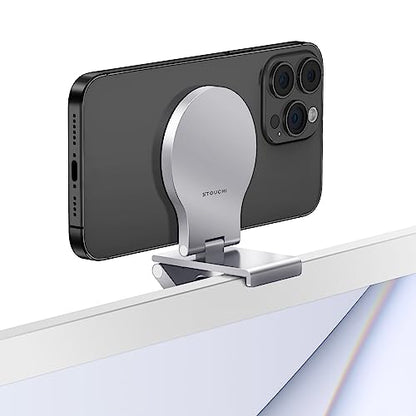 Stouchi Continuity Camera Mount for iMac, Desktop Monitor Compatible iPhone Webcam Mount with Mag-Safe - color: Silver