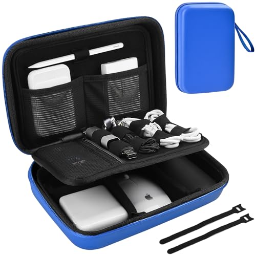 ProCase Hard Travel Electronic Organizer Case for MacBook Power Adapter Chargers Cables Power Bank Apple Magic Mouse Apple Pencil USB Flash Disk SD Card Small Portable Accessories Bag - color: Blue, size: Large - 9.9 x 6.3 x 2.6 Inch