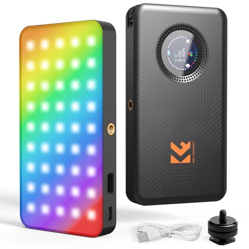 K&F CONCEPT 12W Portable RGB Camera Video Light, 5000mAh CRI95+ 2700-7500K | Rechargeable LED DSLR Lighting 13 Effects with OLED Screen, Cold Shoe, 1/4'' Screw Mount for Content Creator Photography