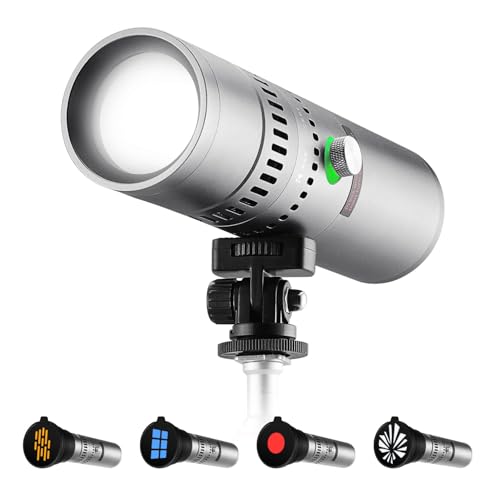 K&F CONCEPT SP25C 25W RGB Photography Flashlight with 20 Gobos & 4 Colors, 9000mAh Portable Zoomable Video Spotlight, 4000 Lux Studio Light for Portrait, Video Recording & Content Creation, Silver