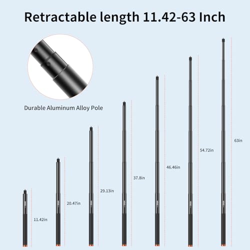VRIG 63in Invisible Selfie Stick for Insta360 X5, X4 Air, DJI Osmo 360, Xtra 360 Camera, Golf Monopod with Stake Spike, Wrist Strap & GoPro Adapter for Mission 1 Pro/Hero 13, Action Cameras