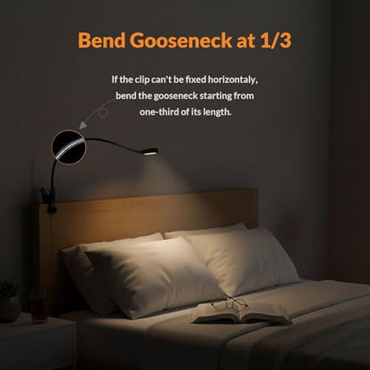 LEPOWER Clip on Light/Reading Lights/Book Light/Desk Lamp Color Changeable/Night Lights Clip on for Desk, Bed Headboard and Computers, Adapter Included (Black) Metal - color: Black