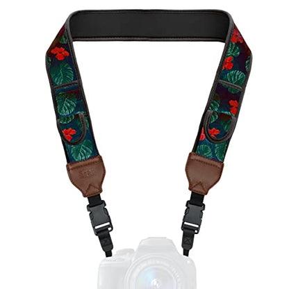 USA Gear TrueSHOT Camera Strap Neoprene Camera Straps - Padded Neck Strap, Pockets, and Quick Release Buckles - Compatible with Canon, Nikon, Sony and More DSLR and Mirrorless Cameras (Tropical) - color: Tropical