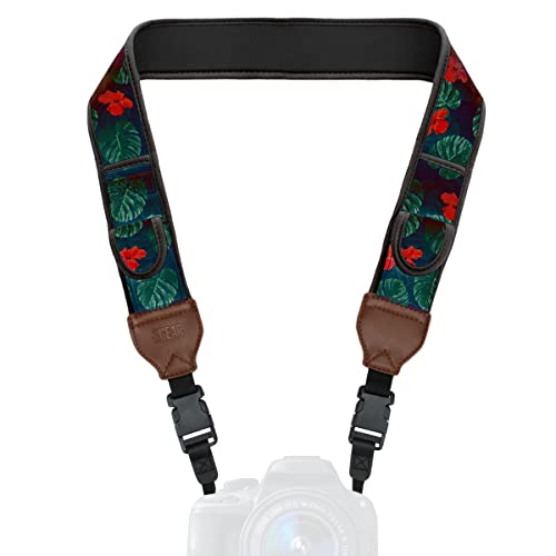 USA Gear TrueSHOT Camera Strap Neoprene Camera Straps - Padded Neck Strap, Pockets, and Quick Release Buckles - Compatible with Canon, Nikon, Sony and More DSLR and Mirrorless Cameras (Tropical) - color: Tropical
