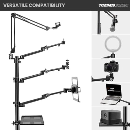 TARION Live Streaming Stand with Wheels - 61"/155cm 5-in-1 Stream Stand Equipment Kit: 1 Mic Boom + 3 Articulated Arms + 1 Projector Holder, Adjustable Heavy-Duty Floor Live Tree Stand Setup TitanRig - size: 5-in-1 Floor Set