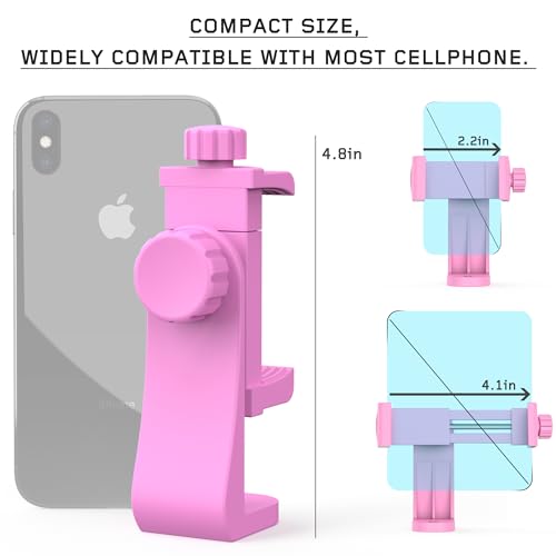 Universal Phone Tripod Mount Adapter with Ｗireless Camera Remote, Cell Phone Holder with Adjustable Clamp for Selfie Stick Monopod Compatible with iPhone, Samsung and so on -Pink - color: Pink