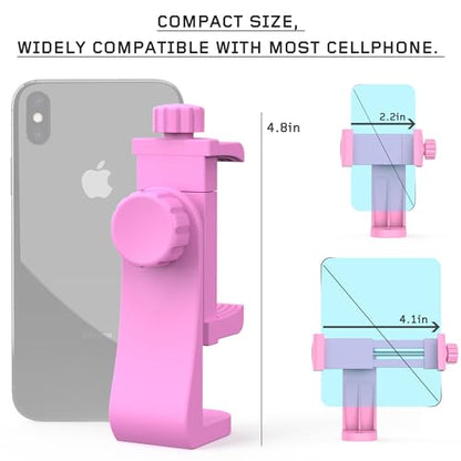 Universal Phone Tripod Mount Adapter with Ｗireless Camera Remote, Cell Phone Holder with Adjustable Clamp for Selfie Stick Monopod Compatible with iPhone, Samsung and so on -Pink - color: Pink
