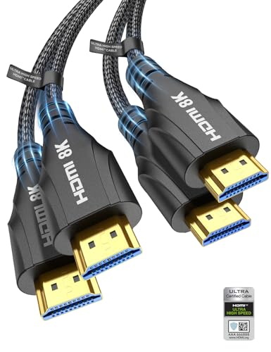 Cratree HDMI Cable 15FT 2Pack - Certified 8K Ultra High Speed HDMI Cable（Male to Male）,48Gbps Braided HDMI Cord,8K 60hz,4K 120hz,eARC,HDCP 2.2&2.3 - Compatible for TV,PS5 - size: 15 FT-2 Pack