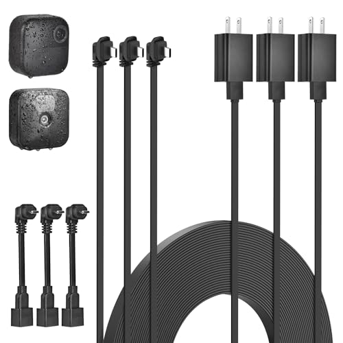 delilyn 3Pack 10ft/3m Power Cable and Adapter for Blink Outdoor 4 (4th Gen), Blink Outdoor/Indoor (3rd Gen)&Blink XT/XT2, Weatherproof Flat Charger Extension Cable with Micro USB Adapter - size: 10ft