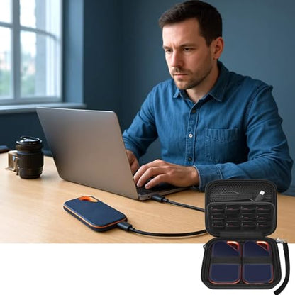 Case for SanDisk Extreme Portable SSD & Extreme PRO, Hard Shell Protective Storage Bag with Carabiner, Fits 1TB 2TB 4TB 8TB External Solid State Drive (Black, for 2 Hard Drives)