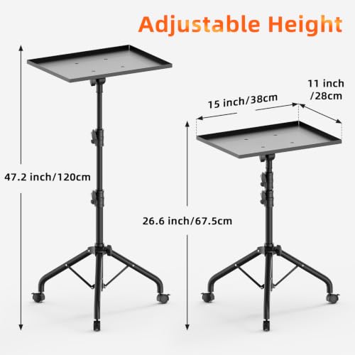 Projector Stand Tripod, Adjustable Height 26.6 to 47.2 Inch Laptop Tripod on Wheels, Portable Projector Mount, Stable Floor Stand for Office, Home, Outdoor, Studio and DJ Racks