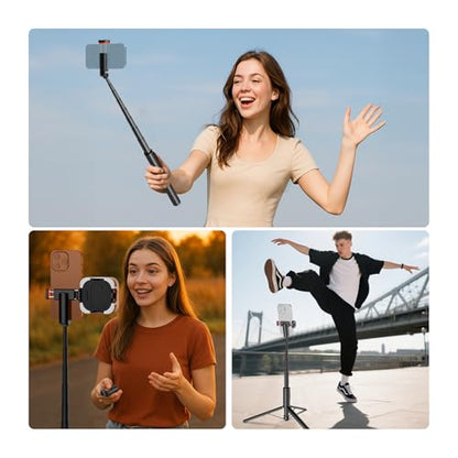 NEEWER 57.9" Selfie Stick Tripod Compatible with iPhone Samsung Android, Metal Portable Lightweight Travel Cell Phone Stand with Phone Holder Mount & Remote for Video Recording Filming, PA992 Black