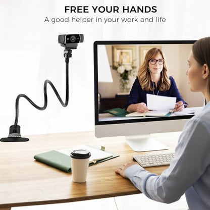 Webcam Stand Phone Mount for Desk, Gooseneck Desktop Tripod & Tabletop Phone Holder with Clamp & 1/4" Thread, Compatible with Action Camera GoPro C922 C930e C920S C920 615 C960 C920x Brio