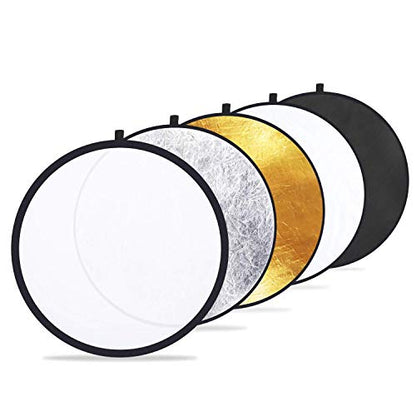 Etekcity 24" (60cm) 5-in-1 Photography Reflector, Multi-Disc Light Reflectors for Photography, Collapsible with Bag - Translucent, Silver, Gold, White and Black - size: 24 Inch