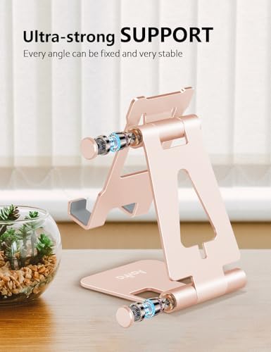 Aoviho Cell Phone Stand for Desk, Adjustable Desktop Phone Holder Stand, Foldable Moblie Phone Dock for iPhone 17 16 15 14 13 Pro Xs Max Xr X 8 7 6 5 5s SE Nintendo Switch All Phones,Rose Gold - color: Rose Gold