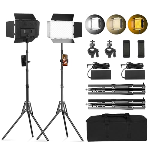 2Pack LED Video Light Kit with Barn Door, 12.6" Panel Bi-Color 280 LED Beads, 2400Lux 2500-6500K CRI 96+ Dimmable Photography Light Kit for Video Recording, Filmmaking, YouTube, Studio and Live Stream