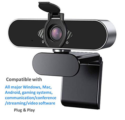 Webcam 1080P HD with Microphone & Privacy Cover, USB Web Cam with Live Streaming HD Video for Mac, PC, Computer and Laptop, Wide Angle Lens 1080P Web Camera with 360 Degree Flexible Mount