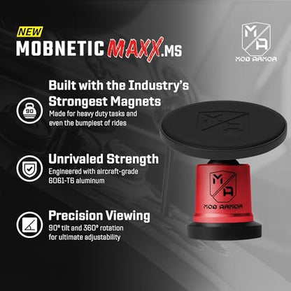 Mob Armor MobNetic Maxx MS - MagSafe Compatible Car Phone Mount w/ 90º Tilt, 360º Rotation & Durable Aluminum Build, Magnetic Holder for iPhone & Android Devices, USA Assembled - Red - color: Red