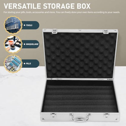 SUPVOX Aluminum Toolbox Lockable Storage Case for Tools Electronics and Accessories - Durable Silver Hard Case with Carry Handle - Large Capacity 14.57X11.22X2.95 Inches - color: Silver