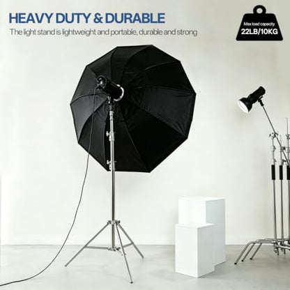 WELLMAKING Stainless Steel Photography Studio Light Stand 12.5ft/380cm.Spring Cushioned Heavy Duty Tripod Stand, 1/4” Screw Adapter & tilt Swivel Mount, for Strobe, Video Light, Ring Light,Softbox - size: 12.5ft
