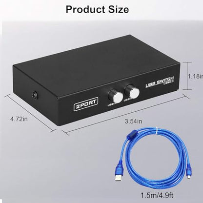 EEEKit 2 Port USB 2.0 Manual Sharing Switch Hub, Printer Scanner Splitter Adapter with 2 Pack USB A to B Cables